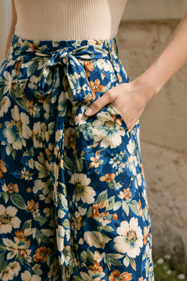 Fern 14 crop trouser fabric detail